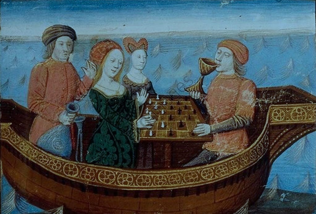 Tristán e Iseo y el juego del amor tristan e iseo e1770054515386 Miniatura de Évrard d’Espinques de 1470, que muestra el momento en que Tristán ingiere el brebaje amoroso